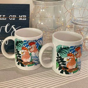 Set of Two McCrory Stores Rare Vintage Tropical Birds Cockatoo Coffee Cups